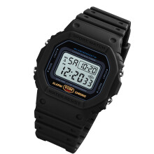 Damen-Digital-Sportuhr 44mm 5ATM wasserdicht Alarm Stoppuhr Schwarz