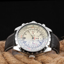 Men's Automatic Mechanical Watch Leather Strap Calendar Date Display 47mm Black or White