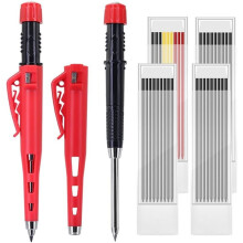 Zimmermannsbleistift-Set mit 55 mm Langer Spitze - 2 Tieflochmarkierungsbleistifte mit 4 Schachteln und 36 Minen, Funktioniert mit Aufgesetzter Kappe,