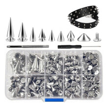 354-Teiliges Punk-Spikes- und Nieten-Set - Kegel-Spikes in 8 Größen, Metall-Baum-Spikes-Nieten für Lederhandwerk, Punk-Kleidung zum Selbermachen