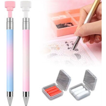 Ny Uppgraderad Automatisk Påfyllningsbar Vaxpenna, Diamantkonstpenna med Vax för Gör-det-Själv-Pyssel (Blå + Rosa)