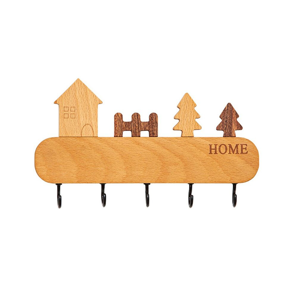 Solid Wood Key Hook Rack Non-Toxic Key Storage Holder Wall Mount Coat Rack Household Sundries 4711631934546