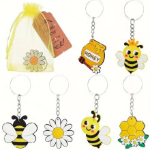 36 Pcs Bee Keychain Flower Honey Pots Bees Decor for Bees Theme Party Baby Shower Kids Birthday Supplies Decorations