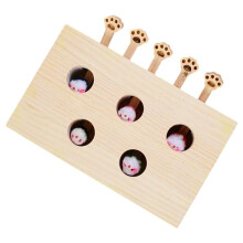 Funny Cat Puzzle Toy Wooden Maze Pet Hit Hamster Catch Bite Interactive Toys with 5-Holed Mouse Holes Cats Toy Pet