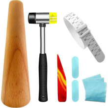 Jewelry Making Tool Wood Bracelet Mandrel Round Plastic Sizer with Jewelers Hammer Rubber Mallet Bangle Shaper Tools