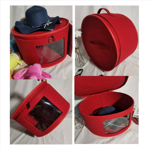 3X Hat Box Organizer Round Travel Boxes Foldable Storage Bag with Lid 2