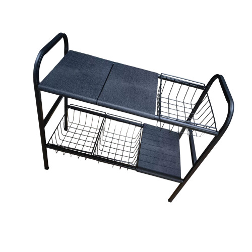 Functional Kitchen Shelf 3 Tray 3 Basket Extendable Shelf-Black