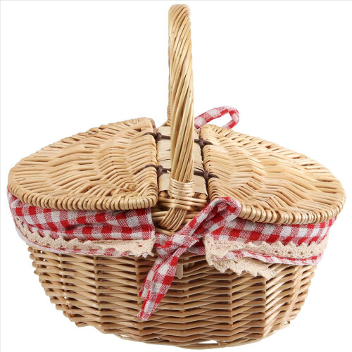 10X Cesti da picnic in vimini stile country con coperchio e manico e Li 2
