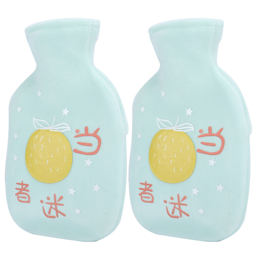 Green 2Pcs Rubber Flannelette Hot Water Bottles 350Ml, Warmth & Pain Relief