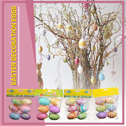 Plastic Easter Eggs Hanging Ornaments, Sparkling & Hand-Painted, 6pcs for Easter Tree Decor & DIY Crafts 2
