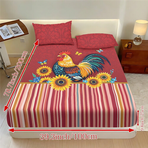 Rooster Sunflower Red Cooling Bed Sheet Set 3-Pc 1