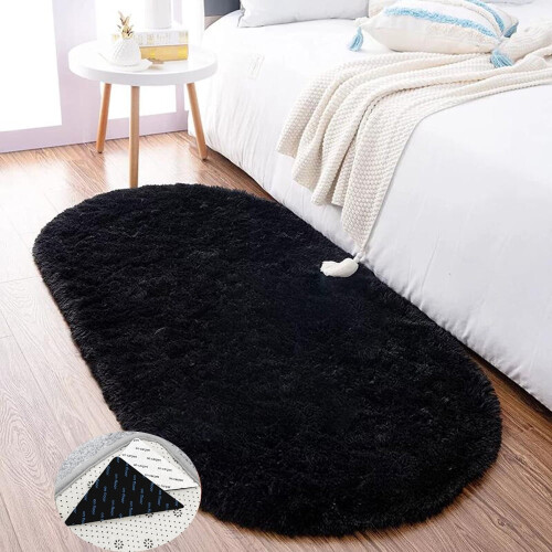 Μαλακά άνετα χαλιά περιοχής Shaggy Oval 39x63 ιντσών μαύρο βελούδινο χαλί για 1