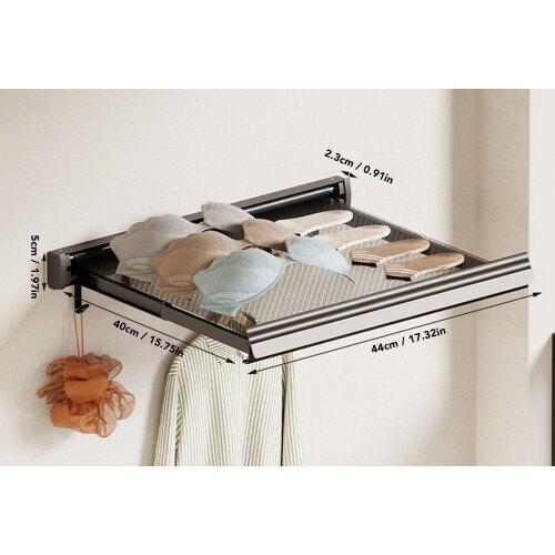 Folding Retractable Drying Rack – 44cm, Aluminum & Polyester, Wall Mount 2