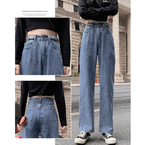 Mørkeblå højtaljede lige jeans til kvinder 2