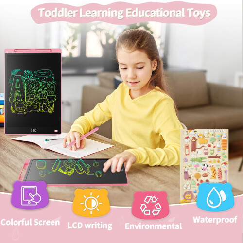 2 PCS 8.5in LCD Writing Tablet Colorful Drawing Board Educational Gift Red Blue 2