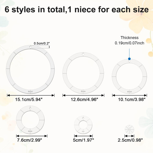 6 Pcs Acrylic Circle Stencils 1-6 Inch Clear Quilting Templates Sewing Patchwork DIY 2