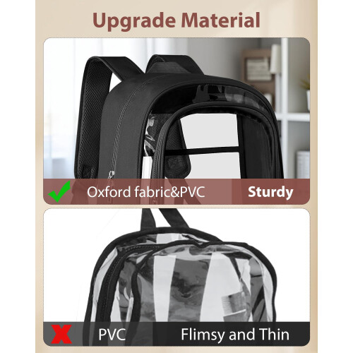 Sac à dos transparent en PVC, robuste et grande capacité, noir. 2