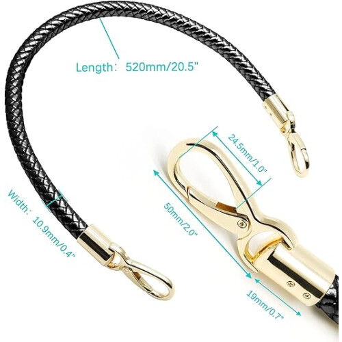 2PCS 20" Braided PU Leather Purse Straps, Replacement Handles Black 1