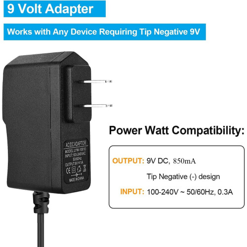 9V 850mA power adapter for guitar effect pedals 2m 2