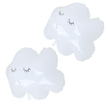 White Aluminum Foil Cloud Balloons 2Pcs with Smiley Face - Party Accessory