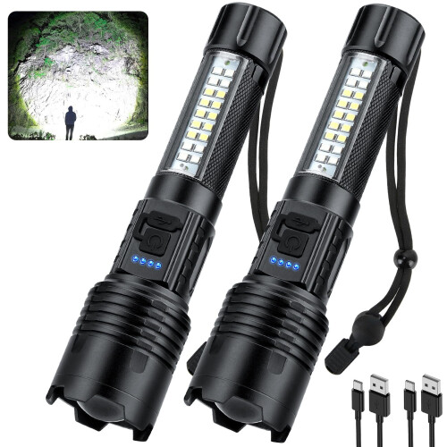 Lanterna LED Recarregável - Pacote com 2 - 900.000 Lúmens - 7 Modos