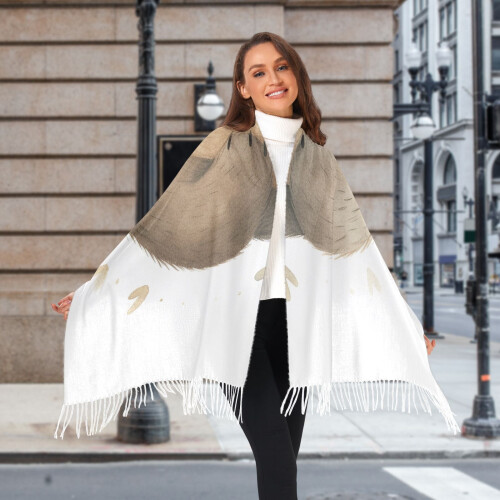 Cachecol longo e macio de inverno com estampa de urso marrom para mulheres.
