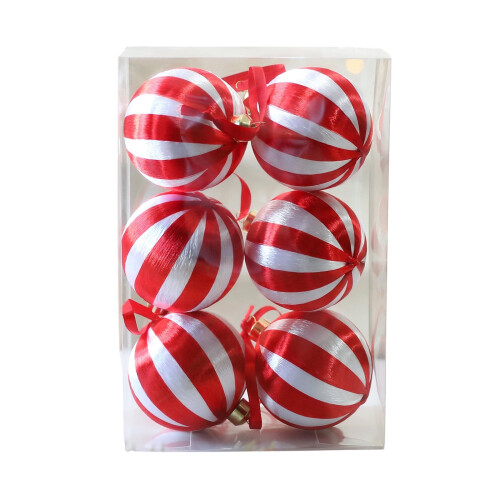 Christmas Baubles Red Green Striped 6PCS 2