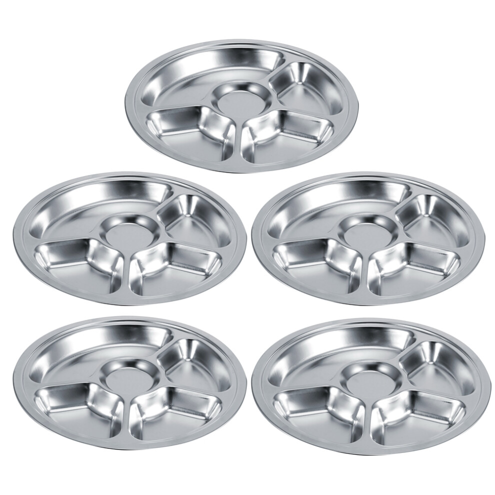 5-Piece Stainless Steel Kid’s Divided Dinner Plate Tray, 3-5 Sections