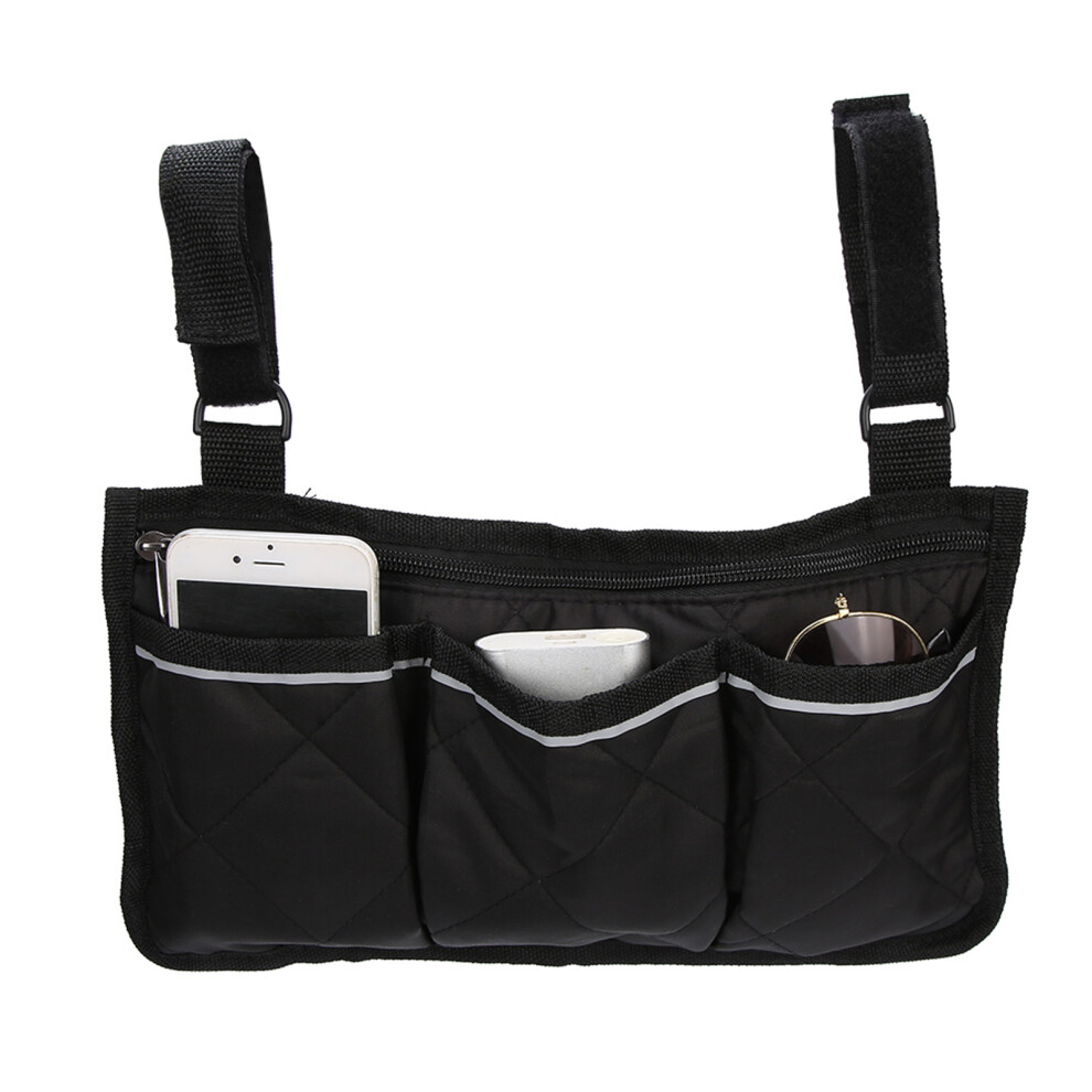 Large Capacity Wheelchair Bag Pouch 31.5x18.3cm Hanging Organizer Black