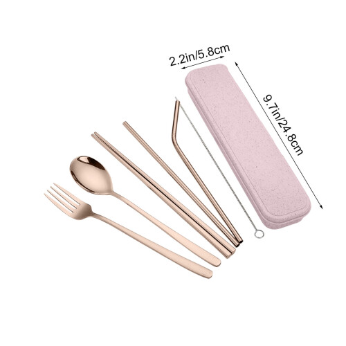 Rose Gold Titanium-Coated Cutlery Set Fork Spoon Chopsticks 2