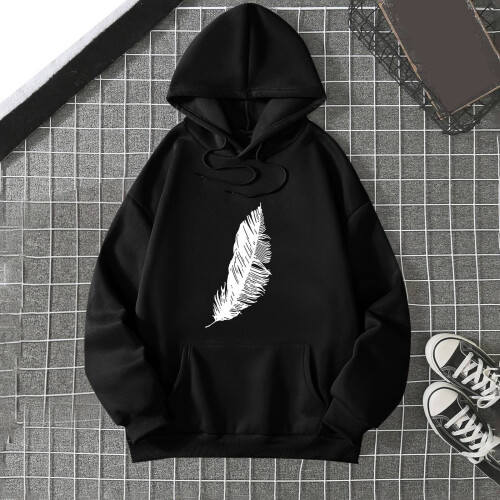 Γυναικεία oversized casual φούτερ με κουκούλα, φαρδιά τυπωμένα φούτερ με στρογγυλή 1
