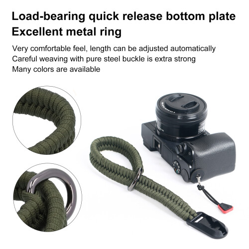 Adjustable Green Camera Wrist Strap, 40cm Fiber Braid Lanyard 2