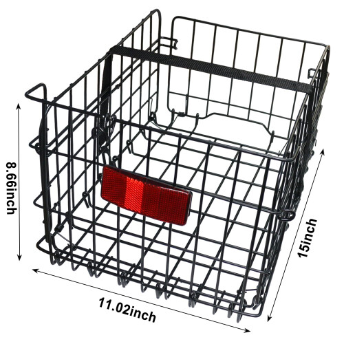 Folding Rear Bike Basket Quick Release Metal Bicycle Cargo Rack with Strap Light 1