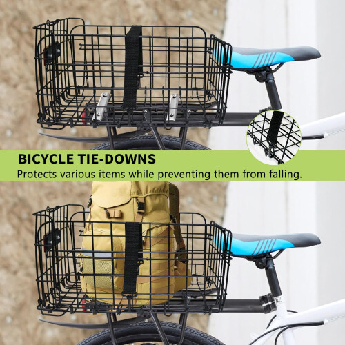 Folding Rear Bike Basket Quick Release Metal Bicycle Cargo Rack with Strap Light 2