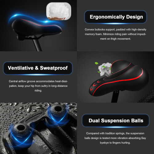 Extra-wide bicycle seat cushion, comfortable waterproof leather saddle, thickened memory foam, unisex replacement pack. 1