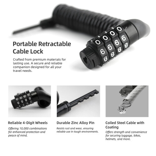 4 Digit Retractable Combination Cable Lock Anti Theft for Helmet Luggage Stroller 2 Pcs 1