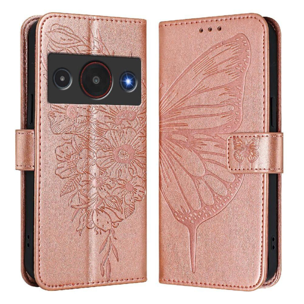(Rose ) Case For Zte Blade A75 Pro 5G Magnetic Premium Leather Embossing Butterfly Flip Cover Gold 764563220816