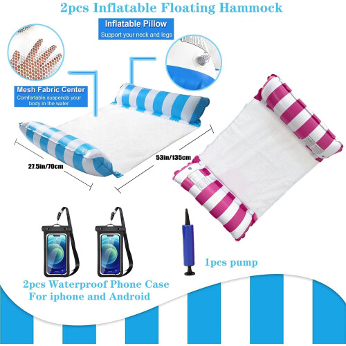 2-Pack 4-in-1 Pool Float Hammock 1