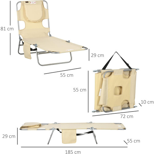 Folding Sun Lounger with Face Hole Beige 1