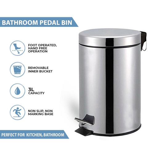 3L Stainless Steel Pedal Bin 1