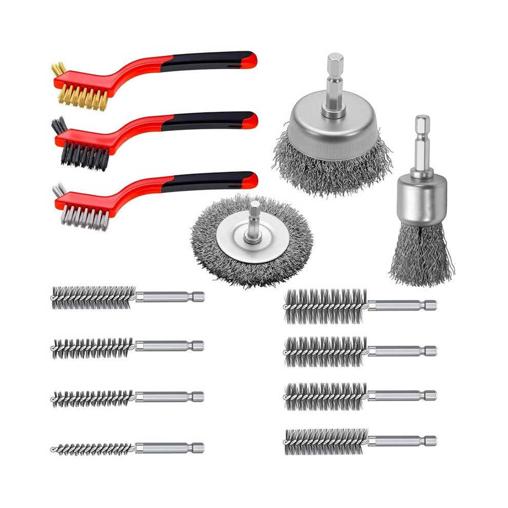 14Pcs Wire Wheel For Drill 1/4 Inch Hex Shank, Brass/Stainless Steel Bristles For Scrubbing Cleaning Rust, Dirt & Paint 6031093271354