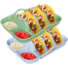 Set van 2 Siliconen Taco-Houders met Verdelers en Dipbakjes, 10 Inch Antislip Taco-Standaards met Handgrepen B