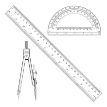 3-Piece Geometry Set: 12 Inch Ruler, Clear Protractor, and Stainless Steel Compass for School and Office