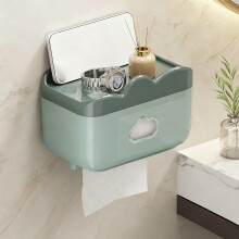 Wall-Mounted Toilet Paper Holder Box, No-Drill Waterproof ABS Tissue Dispenser with Storage Shelf, White Pink Blue Green Beige, 1-Pack