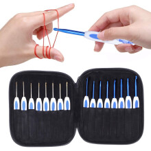16Pcs Crochet Set with ABS Handle, Blue & White Porcelain Design