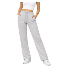 (Grey, UK 16) Women Fleece Joggers Open Hem Gym Soft Pants