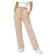 (Nude, UK 12) Women Fleece Joggers Open Hem Gym Soft Pants