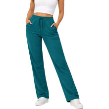 (Teal, UK 14) Women Fleece Joggers Open Hem Gym Soft Pants