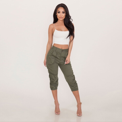Grüne Damen-Freizeit-Caprihose, Haremshose 1