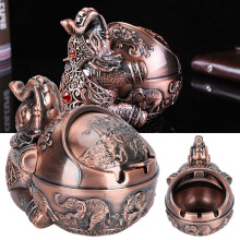 Zinc Alloy Windproof Elephant Ashtray, Embossed Vintage Decor 10.8x12.5cm